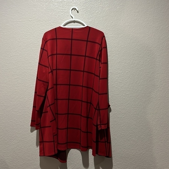 Olivia Blu Cardigan Sweater Womens 3X Red Window Pane Print Open Front Knit - Picture 7 of 8